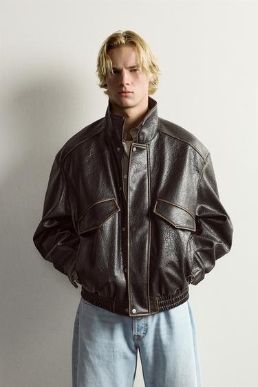 RELAXED-FIT FAUX LEATHER JACKET — Dark brown 2