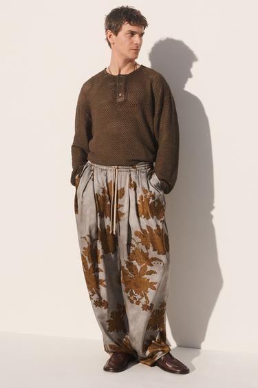 KNIT HENLEY CROCHET T-SHIRT - Brown by Zara - Image 0