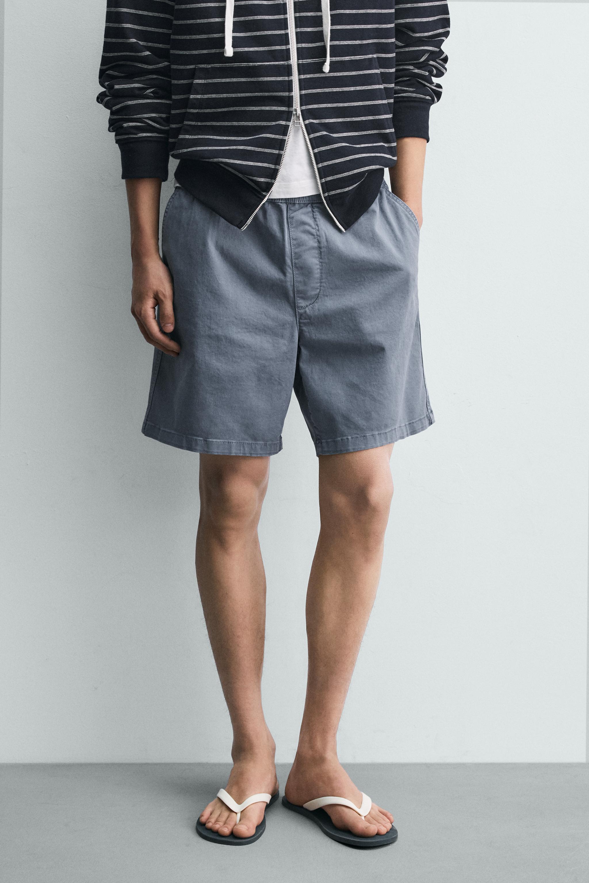 RELAXED FIT TWILL BERMUDA SHORTS — Light blue