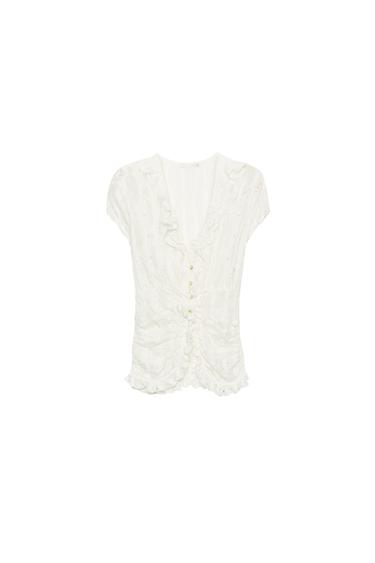 CUTOUT RUFFLED BLOUSE - Oyster-white by Zara