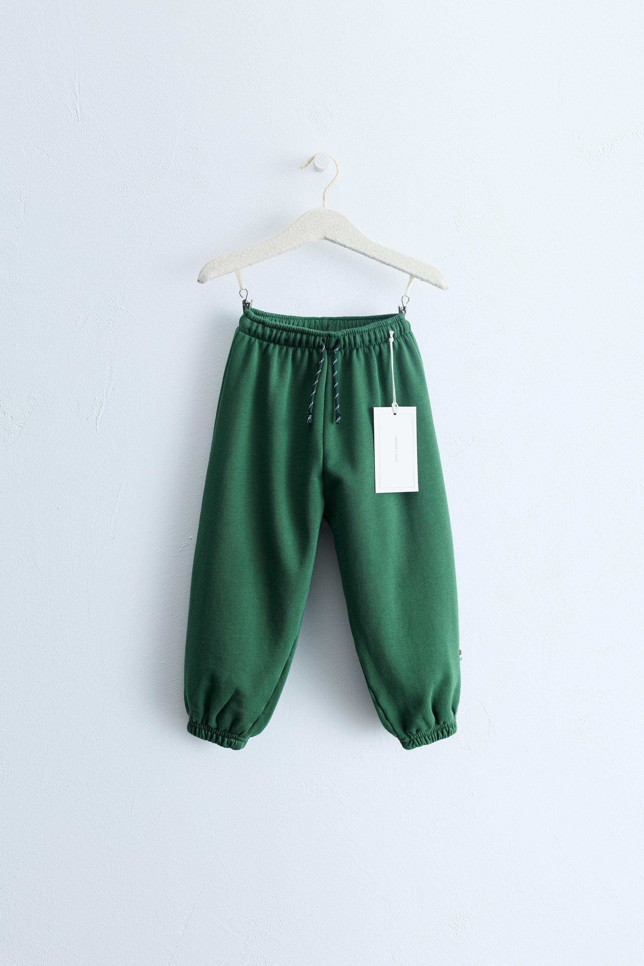 ZARA TIMELESS - LABEL DETAIL FLEECE JOGGERS — GREEN