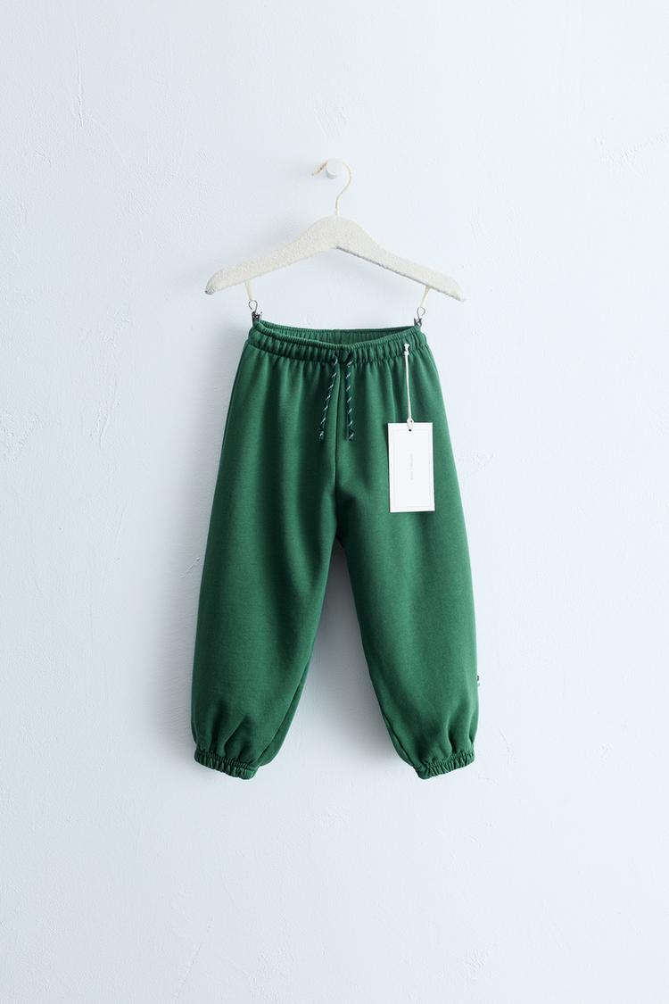 ZARA TIMELESS - LABEL DETAIL FLEECE JOGGERS — GREEN