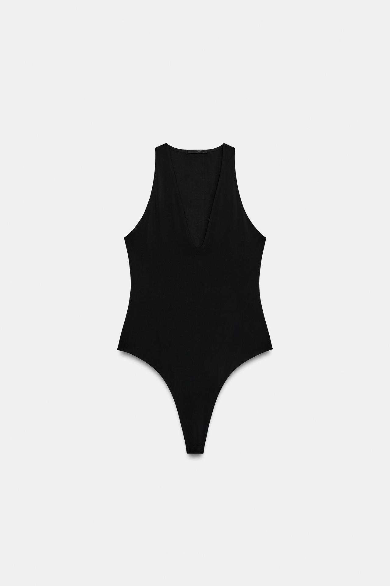 V-NECK BODYSUIT — Black