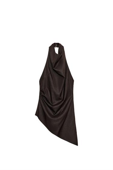 LINEN BLEND HALTER TOP - Dark brown by Zara