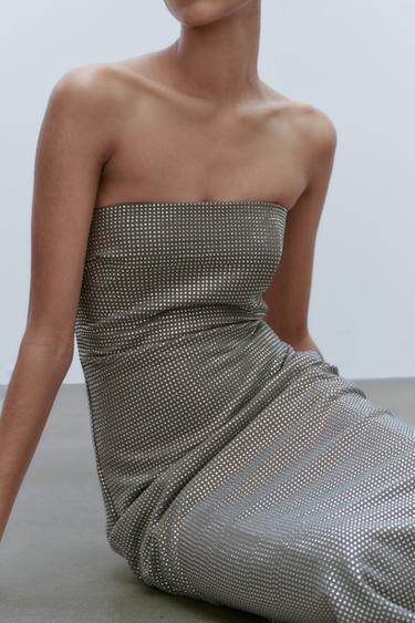 ROBE BUSTIER BRILLANTE - Gris anthracite de Zara - Image 3