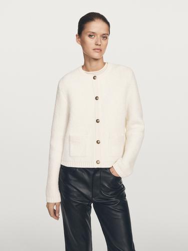 Zara Short cardigan with gold buttons - Oyster-white