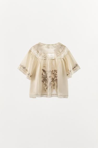 ROMANTIC EMBROIDERED TOP - Ecru by Zara - Image 5
