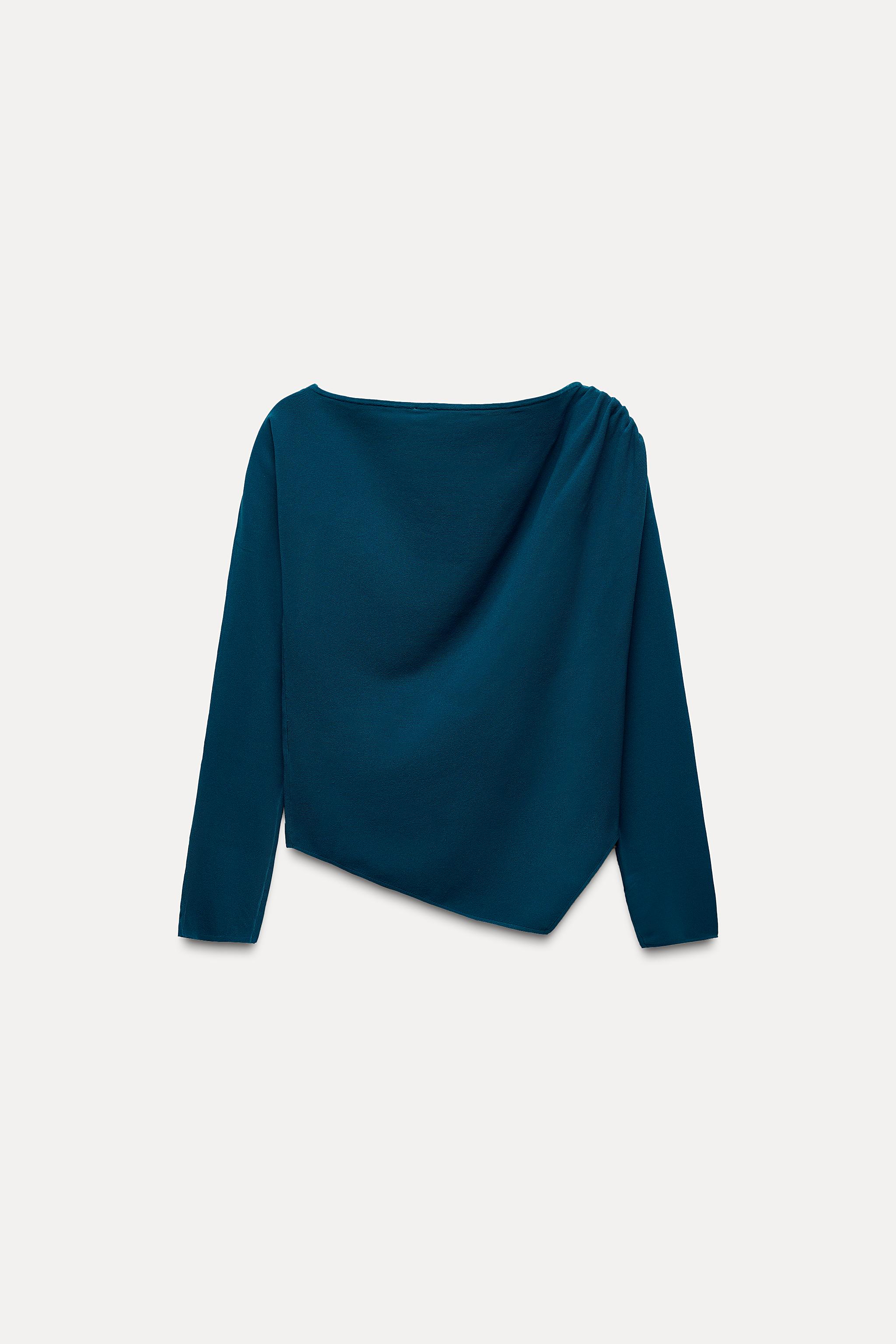 最低価格の ブルー - アシンメトリートップス プレーンニット | Japan ZARA ジャケット・アウター