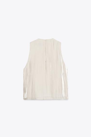 SHIMMER-EFFECT RUFFLED TOP - Pearl / Beige by Zara - Image 4