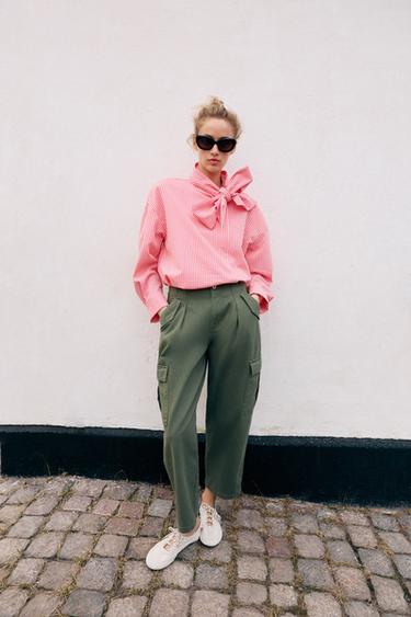 РУБАШКА В ПОЛОСКУ С БАНТОМ — РОЗОВЫЙ от Zara