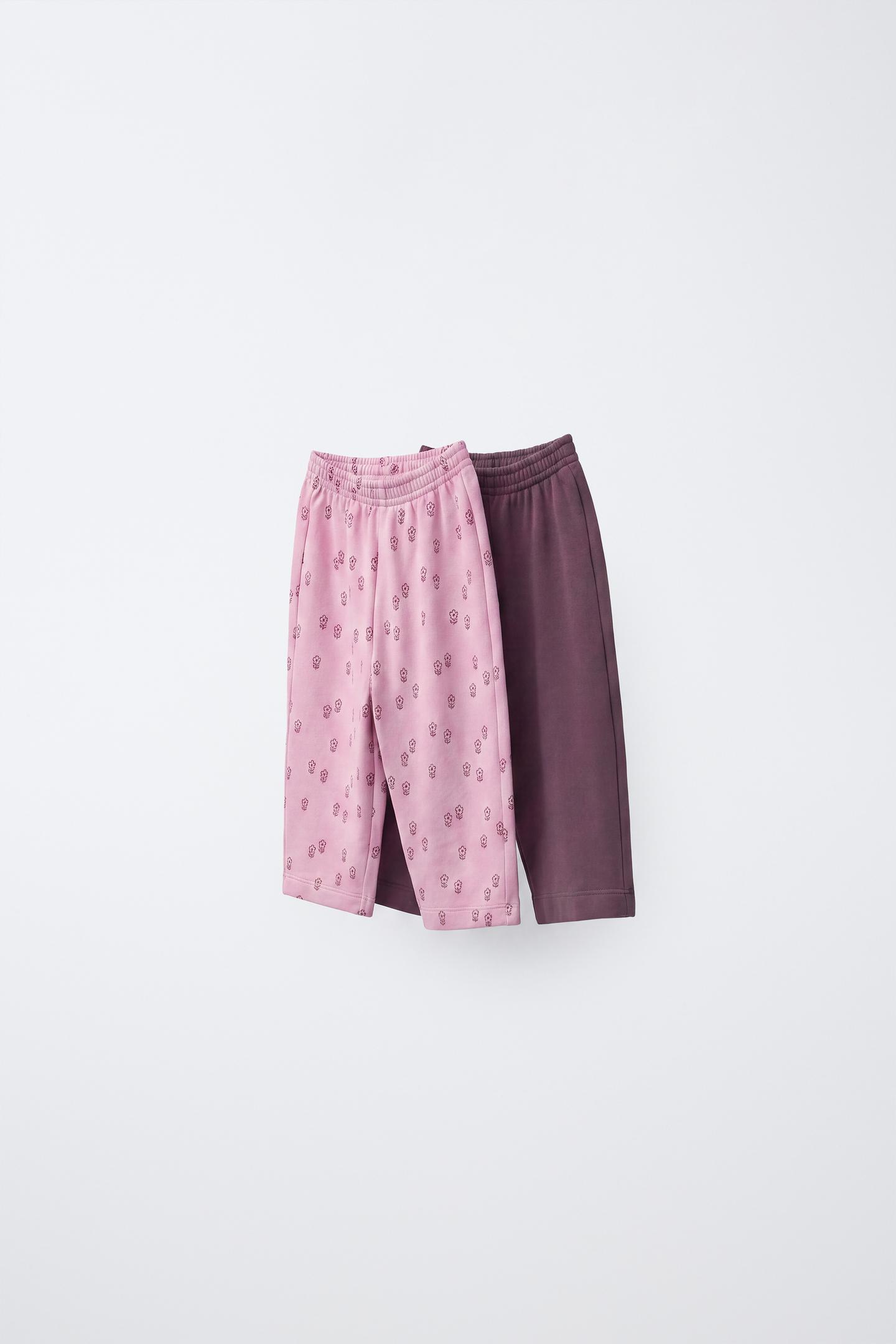 Детские брюки Zara Striped & Solid Fleece Pants Two-Pack, цвет: Розовый