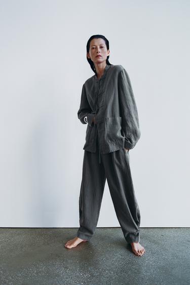 ZW COLLECTION LNĚNÉ KALHOTY SE ZÁŠEVEK - střední šedá od Zara