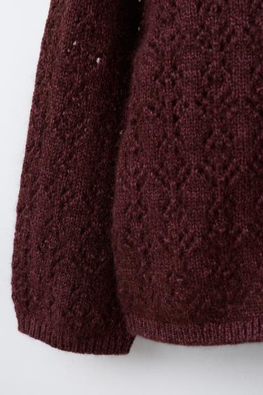 GILET EN MAILLE AJOURÉE AVEC CACHEMIRE - Aubergine de Zara - Image 3