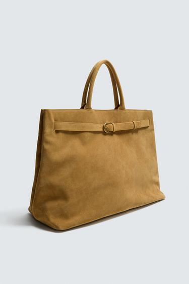 LEATHER HANDBAG WITH BELT DETAIL - Caramel Brown by Zara - Image 4