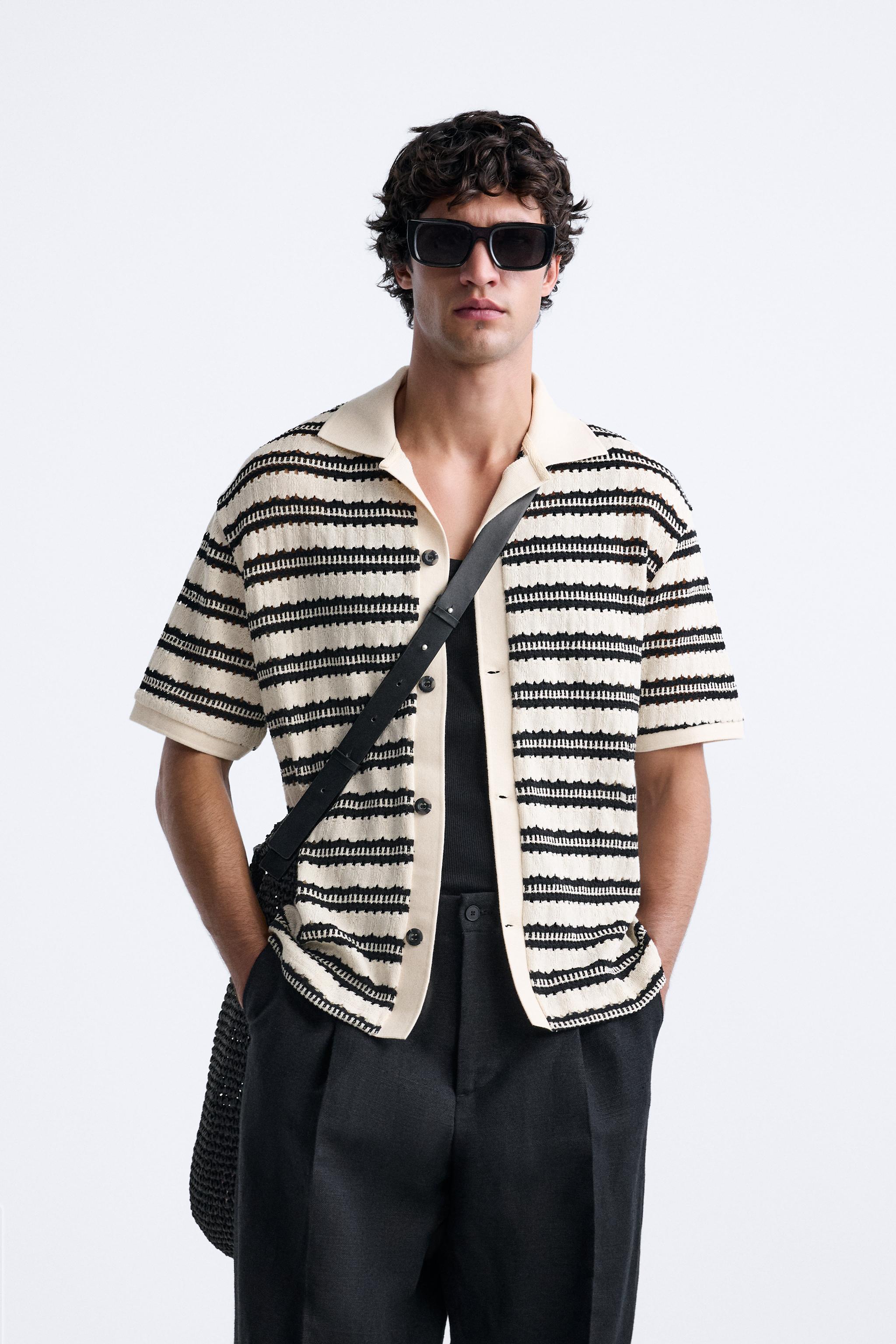 TEXTURED STRIPED CARDIGAN Ecru Black ZARA United Kingdom