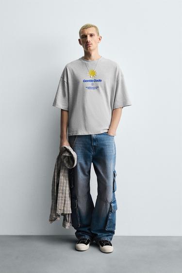 SUN CONTRAST PRINT T-SHIRT - Grey marl by Zara - Image 0