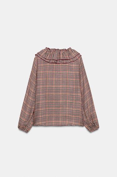 BLOUSE À CARREAUX ET VOLANTS - Marron / Écru de Zara - Image 7