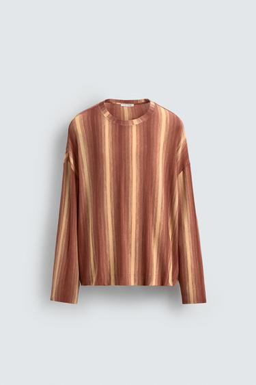 Zara FLOWY STRIPED T-SHIRT - Red - Image 0