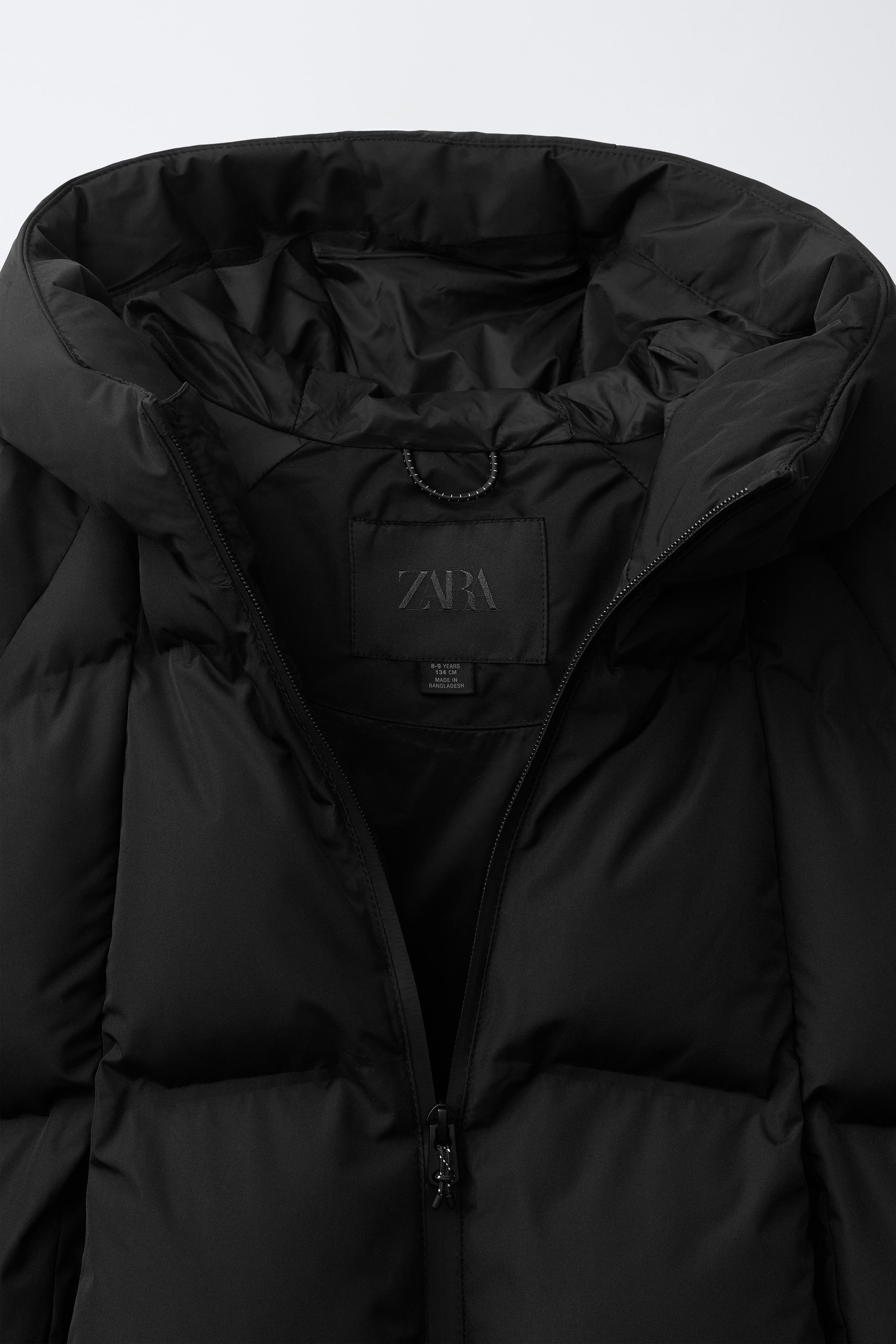 撥水加工入りフード付きパフジャケット - ブラック | ZARA Japan / 日本
