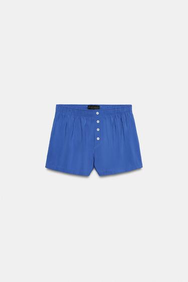Zara FLOWY SHORTS WITH ELASTIC WAIST AND BUTTONS - Cobalt