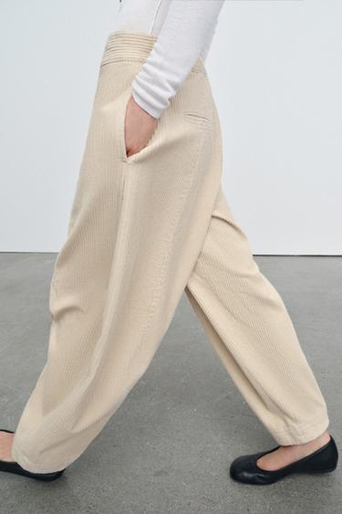 Zara ZW COLLECTION BARREL CORDUROY PANTS - Ecru