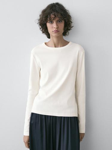 Zara Ribbed long sleeve melange T-shirt - Ecru