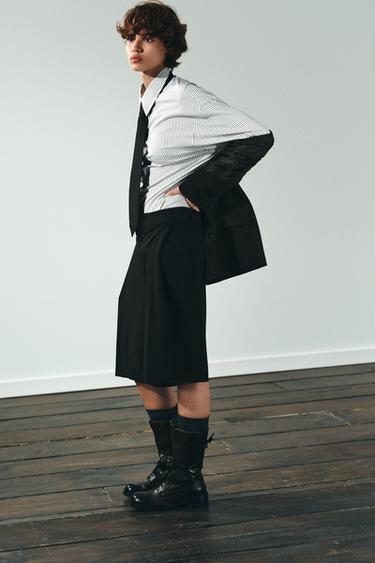 POPLIN SHIRT WITH TIE - Black / White by Zara - Image 3