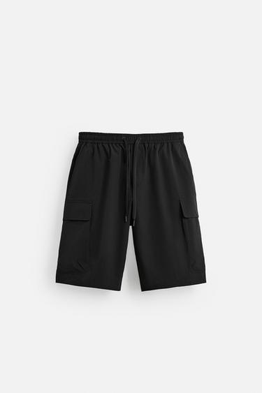 WIDE-LEG CARGO BERMUDA SHORTS - Black by Zara