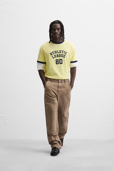 CONTRAST RIBBED TEXT T-SHIRT - Yellow by Zara - Image 6