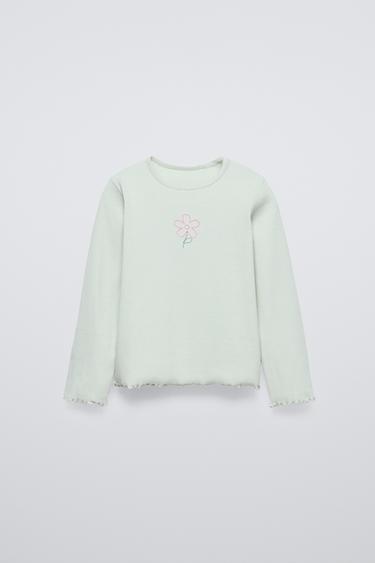 CAMISETA RIB BORDADO - Verdoso de Zara