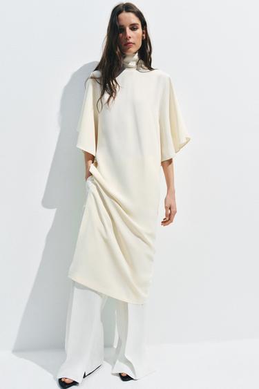 ZW COLLECTION FLOWING MIDI DRESS - Light beige by Zara