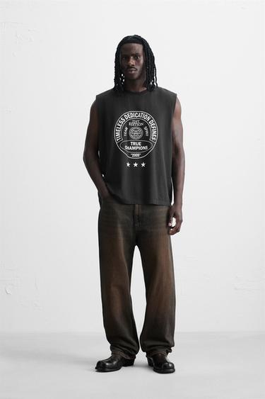 WASHED PRINT TANK TOP - Anthracite grey by Zara