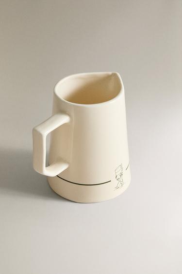 STONEWARE CAFÉ MILK JUG - White / Green by Zara - Image 1