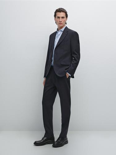Zara Wool blend suit blazer - Navy blue - Image 0
