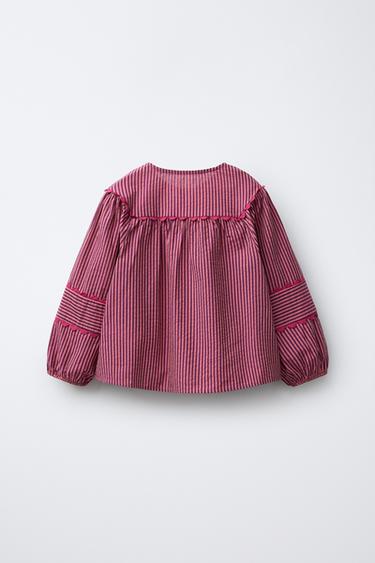 STRIPED FRILL SHIRT - Dark pink by Zara - Image 1
