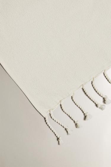 COTTON BEACH TOWEL WITH SHAPES - Cream by Zara - Image 1