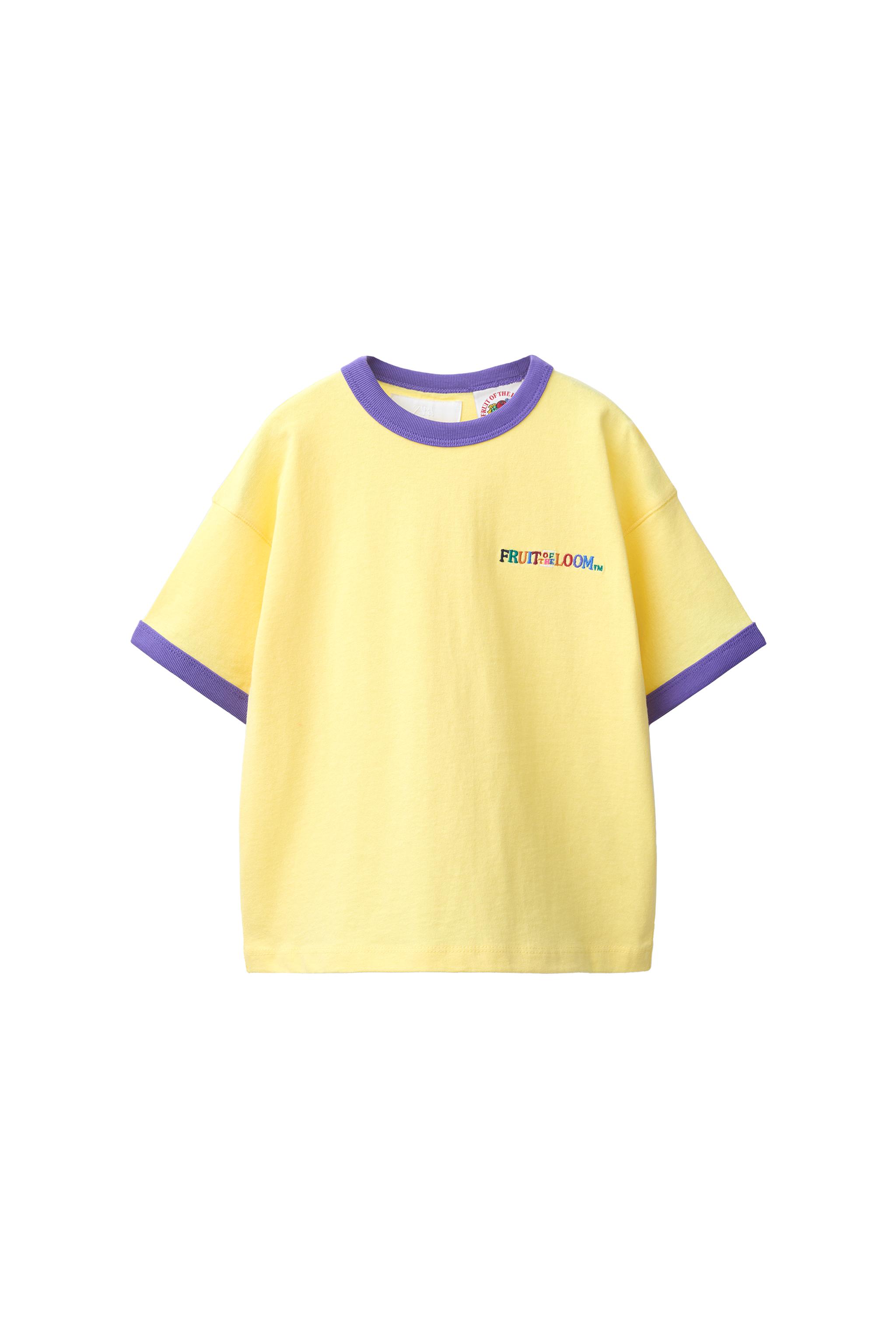 FRUIT OF THE LOOM™ コントラスト刺繍Tシャツ - イエロー | ZARA Japan