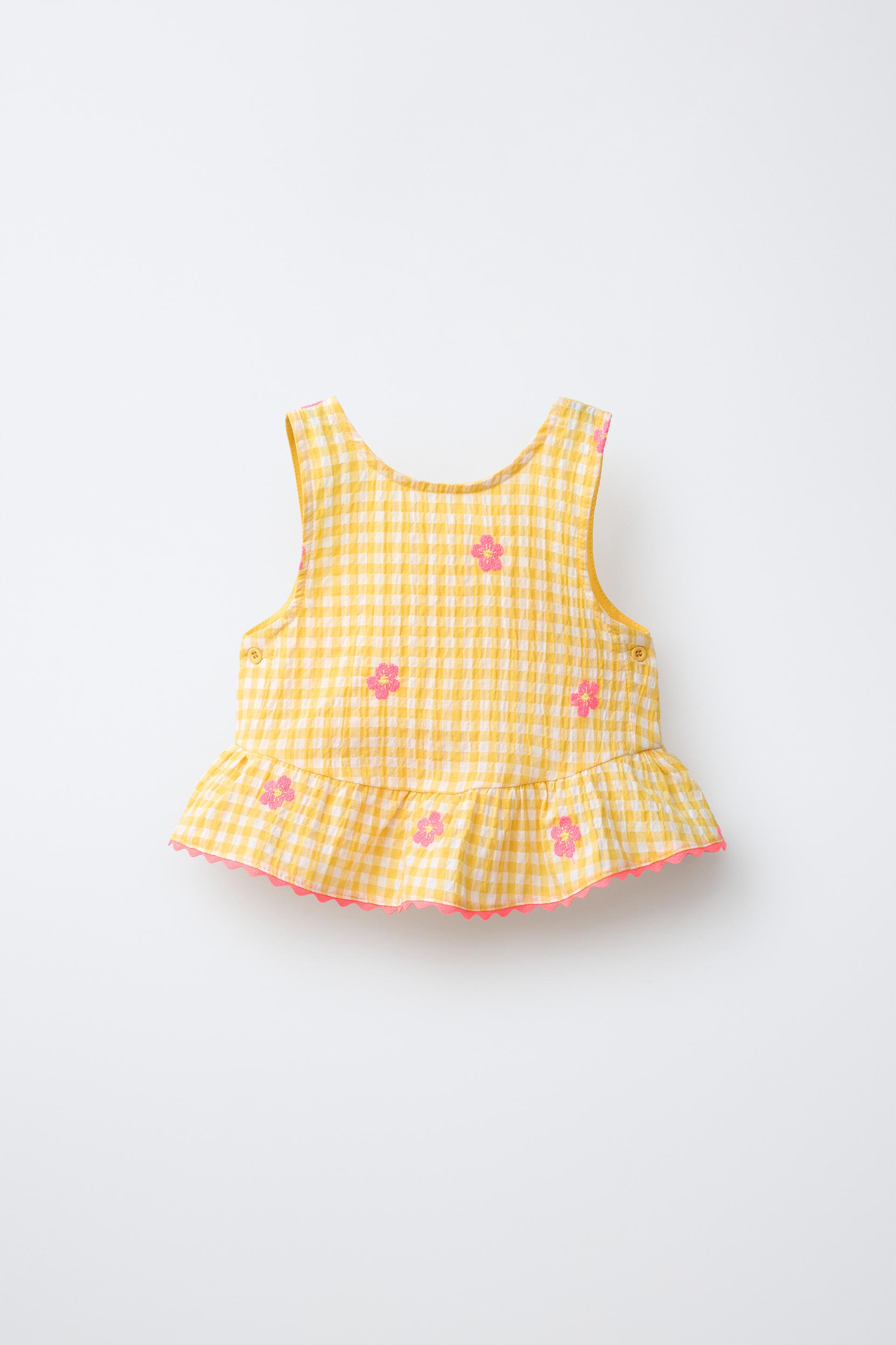 Gingham Top With Embroidered Flowers
