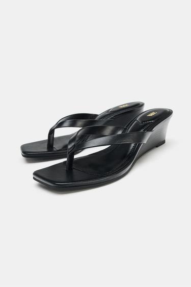 Zara WEDGE HEEL SANDALS - Black