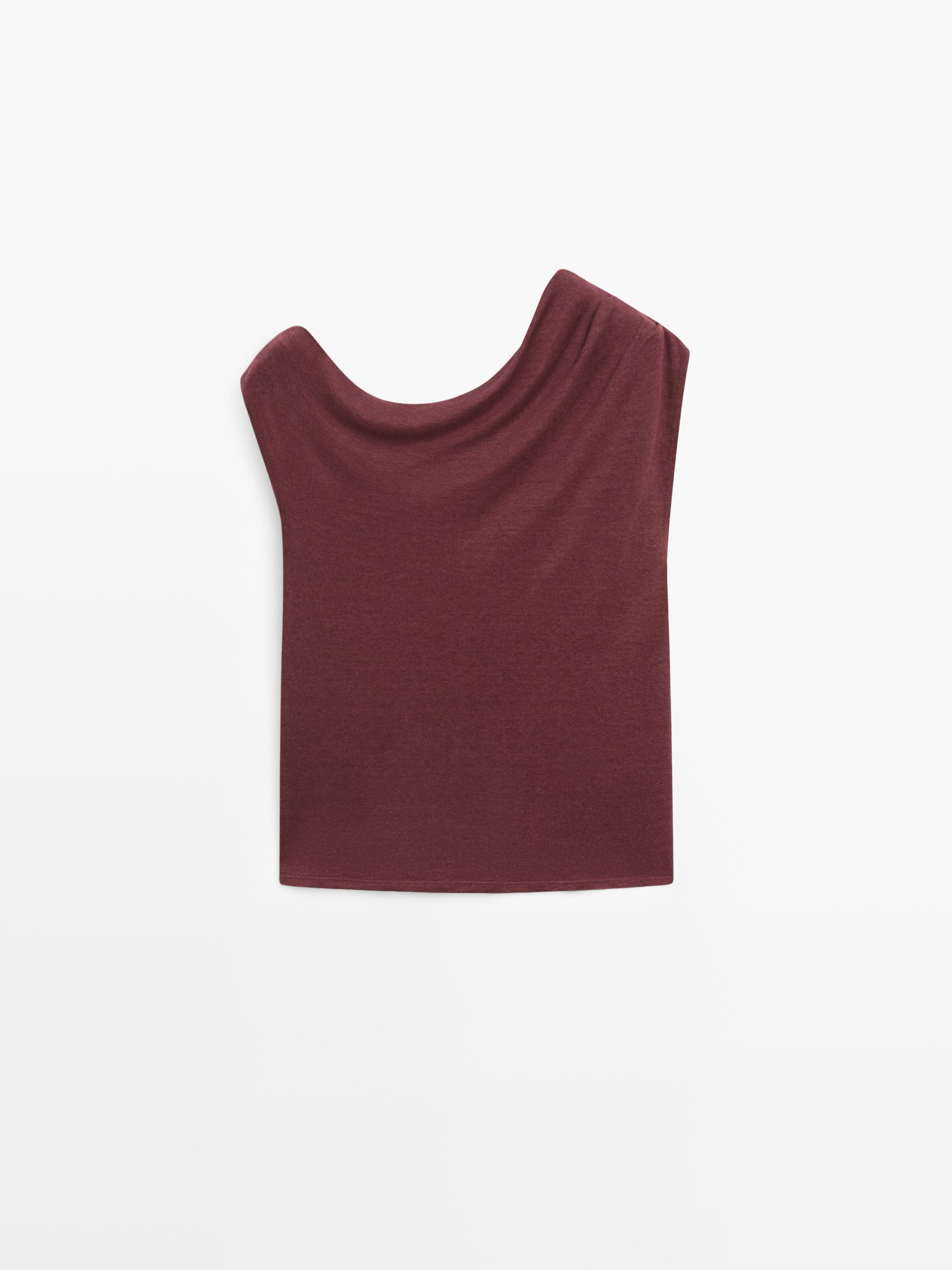 Top asymétrique drapé en lin mélangé