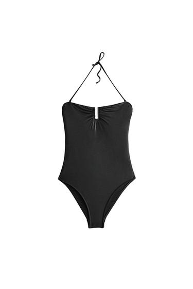 BEACH SWIMSUIT WITH GATHERED NECKLINE - Black by Zara