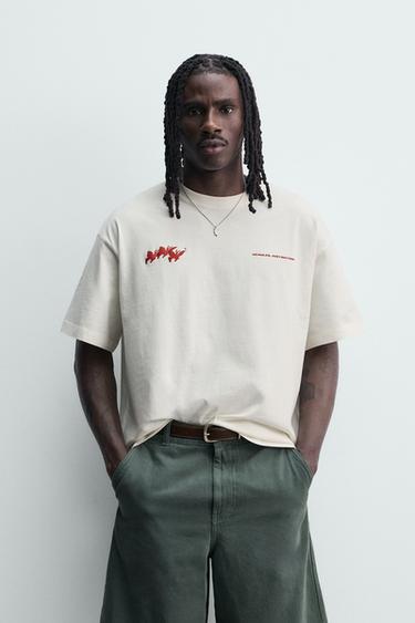 T-SHIRT IMPRIMÉS EN CONTRASTE - Blanc cassé de Zara - Image 1