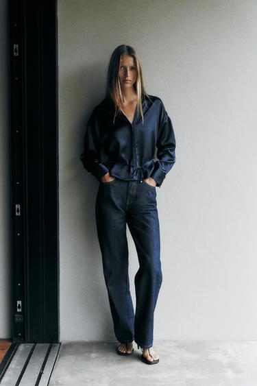 BLUSA SATINADA CINTURÓN FINO - Marino de Zara - Imagen 0