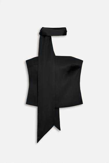 SATIN SCARF TOP 50TH ANNIVERSARY - Black by Zara - Image 1