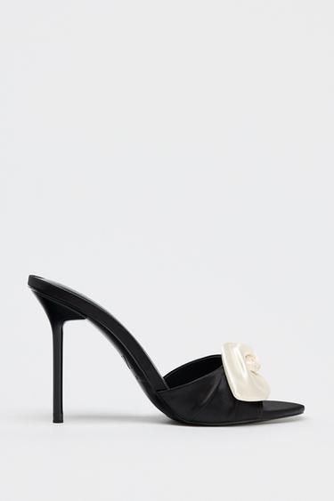 Zara SATIN EFFECT FLOWER HEELED SANDALS - Multi-color - Image 0
