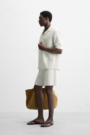 CHEMISE STRUCTURE À RAYURES - Écru / Bleu de Zara - Image 3