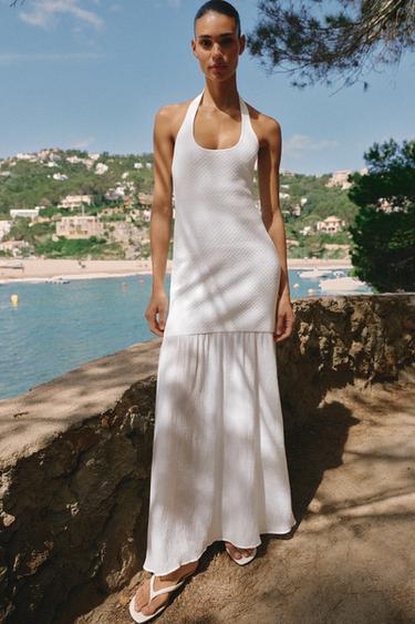 COMBINED KNIT HALTER DRESS - White by Zara