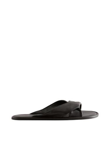 KNOTTED LEATHER SLIDERS - Коричневий Zara