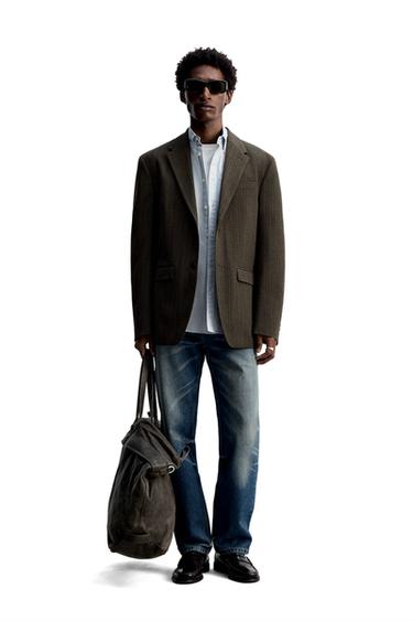 STRIPED TEXTURED BLAZER - Brown / Green by Zara
