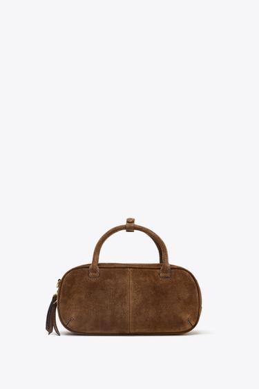 MINI SPLIT SUEDE BOWLING BAG - Brown by Zara